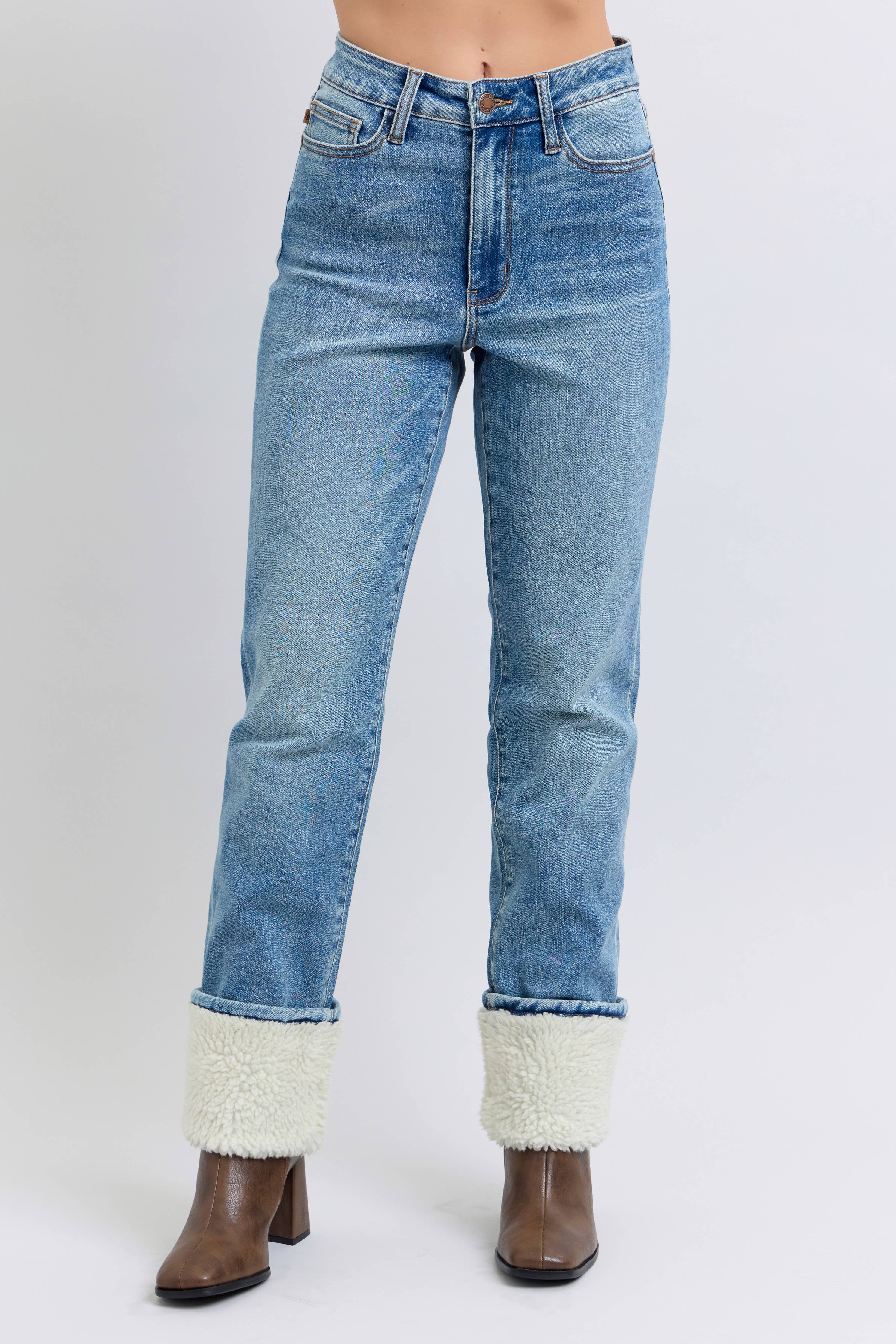 Judy Blue High Waisted Straight Jeans with Shearling Cuff